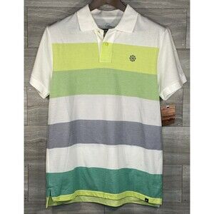 Nike Pinwheel Circularity Logo Polo Short Sleeve Shirt Green Striped Mens L NWT